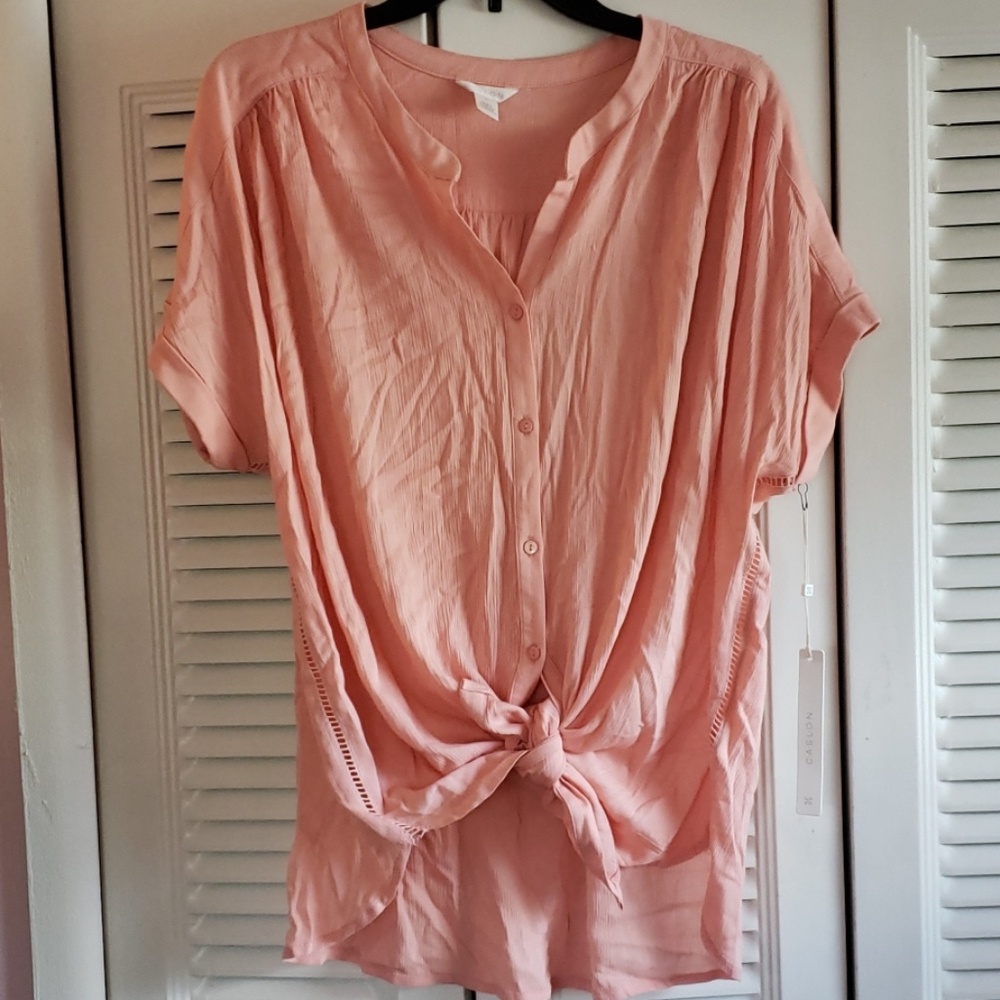 New button down w tie front blouse